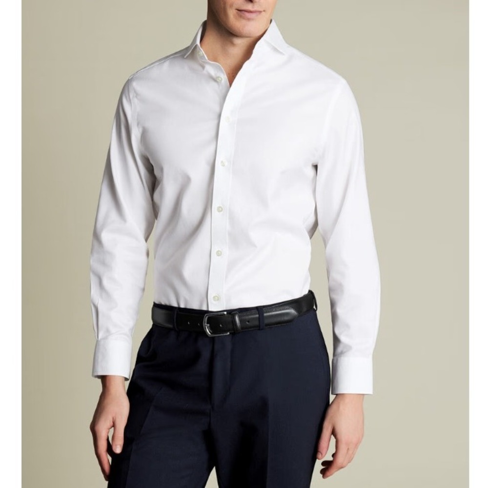 Charles Tyrwhitt Men's White Extreme Cutaway Collar Non-Iron Twill Shirt Size 16